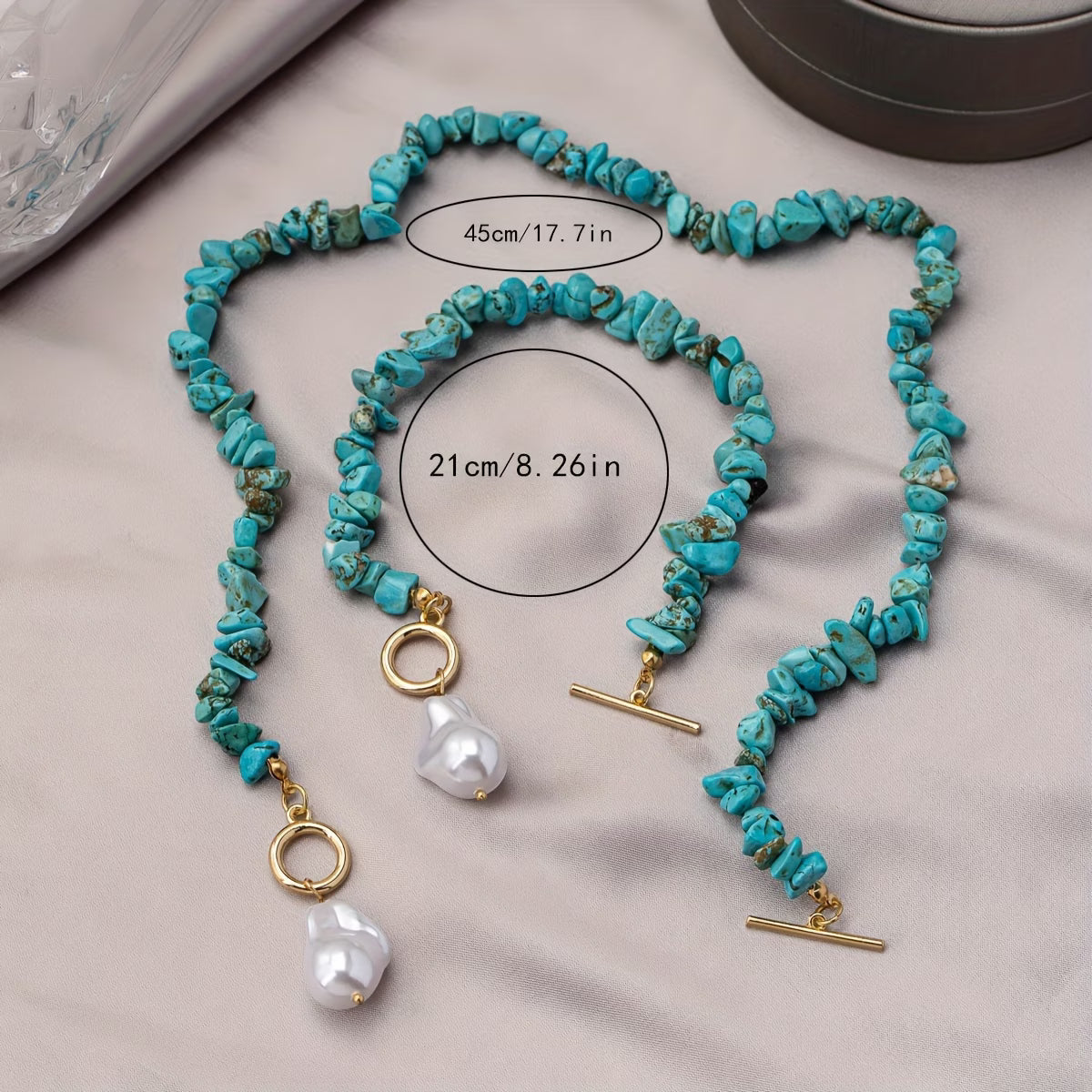 Türkis & Perlenhalskette Armband-Set