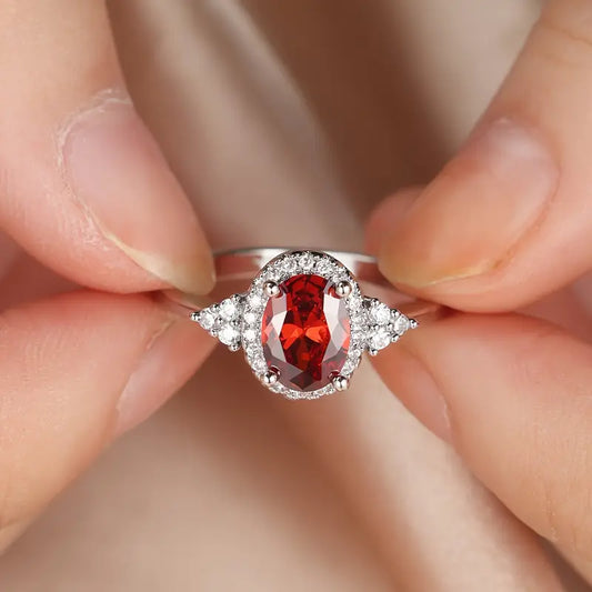 Silber Rubin Halo Ring