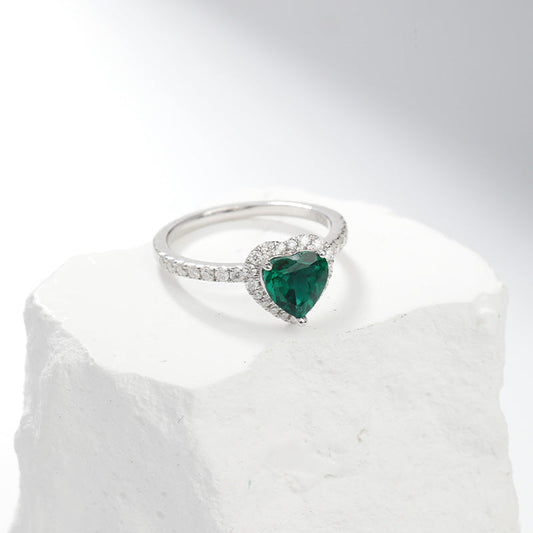 Silber Smaragd Herz Halo Ring