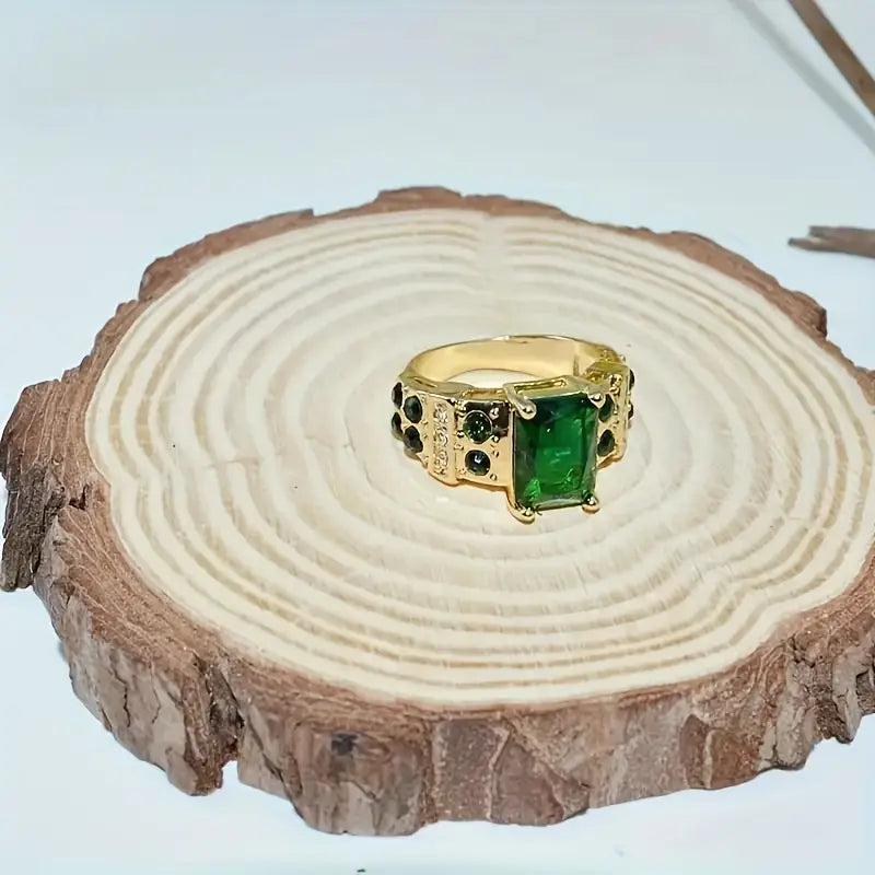Gold Smaragd Geometric Ring