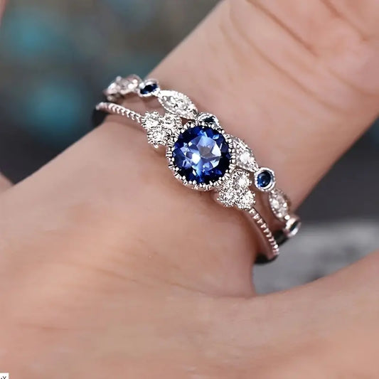 Silber Saphir Halo Ring