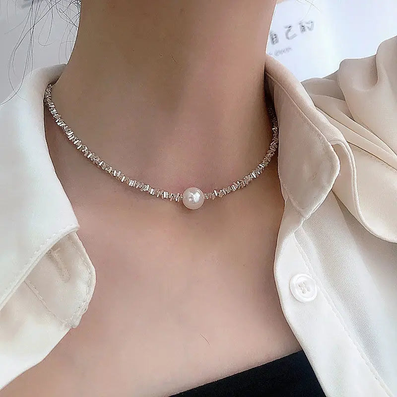 Silber Minimalist Perle Choker Halskette