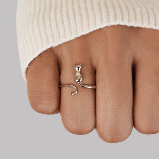 Silber Cat Motif Ring