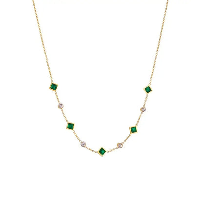Gold Smaragd Geometric Station Halskette