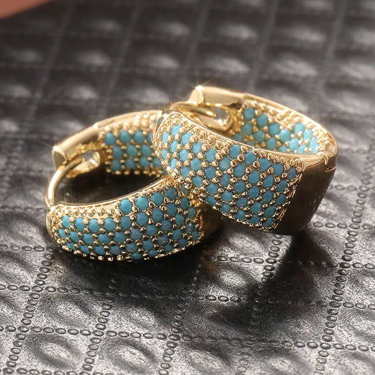 Golden-Tone Türkis Beaded Creolen | Gold
