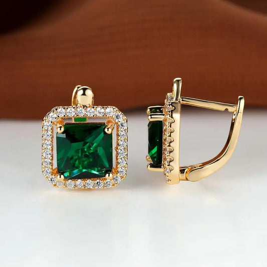 Golden Green Square Zirconia Ohrringe | Gold