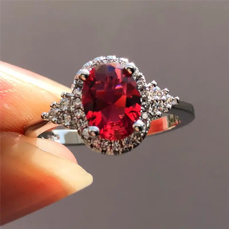 Silber Rubin Halo Ring