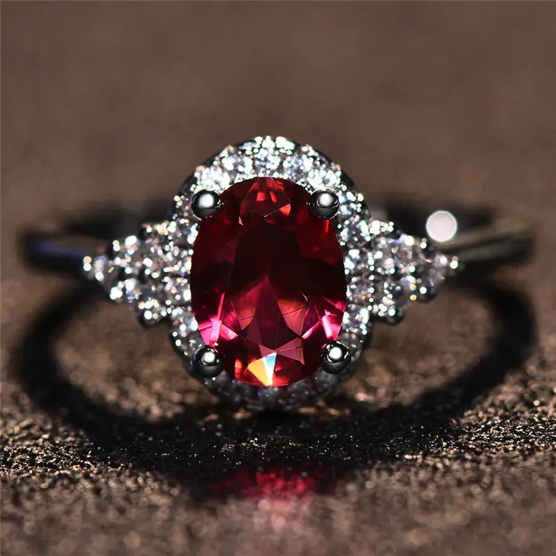 Silber Rubin Halo Ring