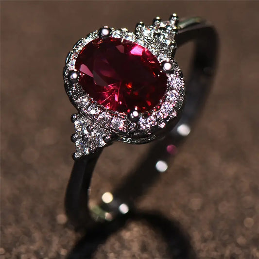 Silber Rubin Halo Ring