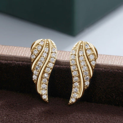 Modern Leaf Pave Ohrringe | Gold
