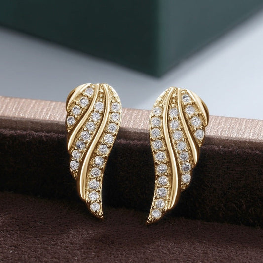 Modern Leaf Pave Ohrringe | Gold