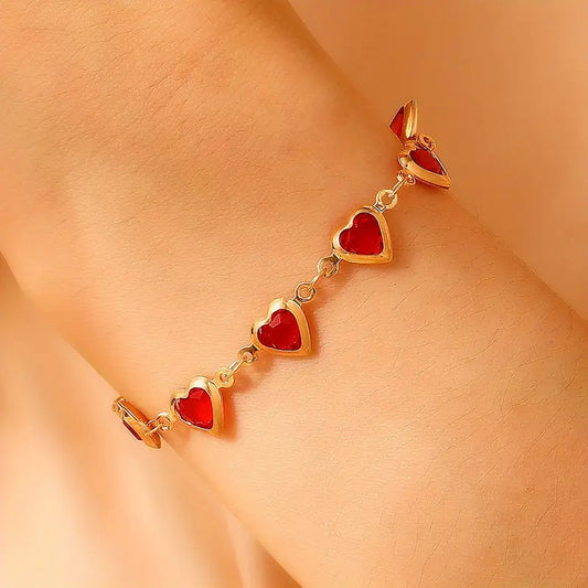 Gold Rubin Herz Chain Armband