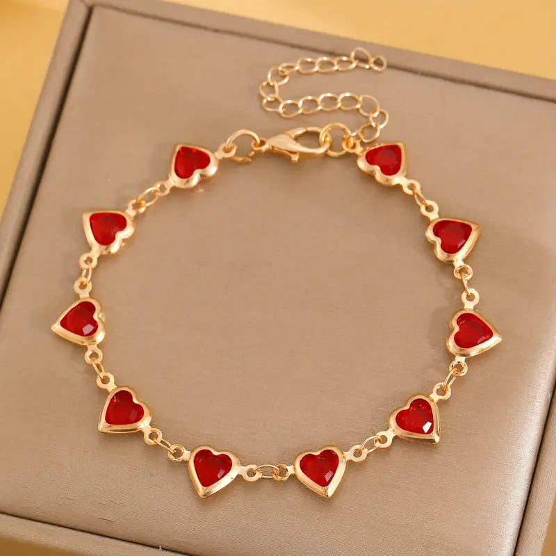 Gold Rubin Herz Chain Armband