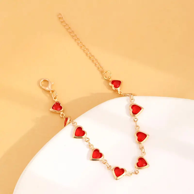 Gold Rubin Herz Chain Armband