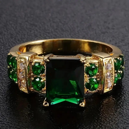 Gold Smaragd Geometric Ring