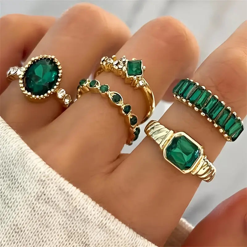 Gold Smaragd Ring-Set