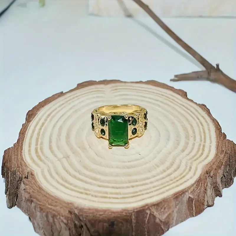 Gold Smaragd Geometric Ring