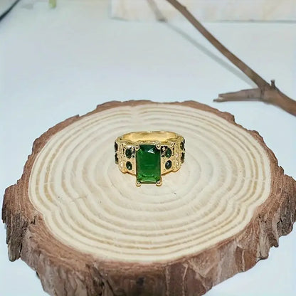 Gold Smaragd Geometric Ring