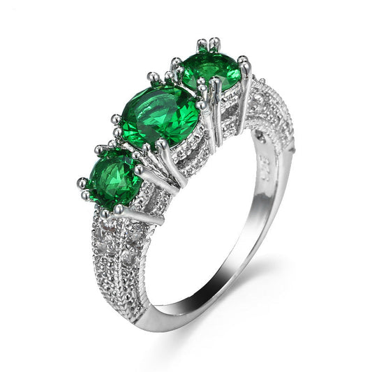 Silber Smaragd Three-Stein Ring