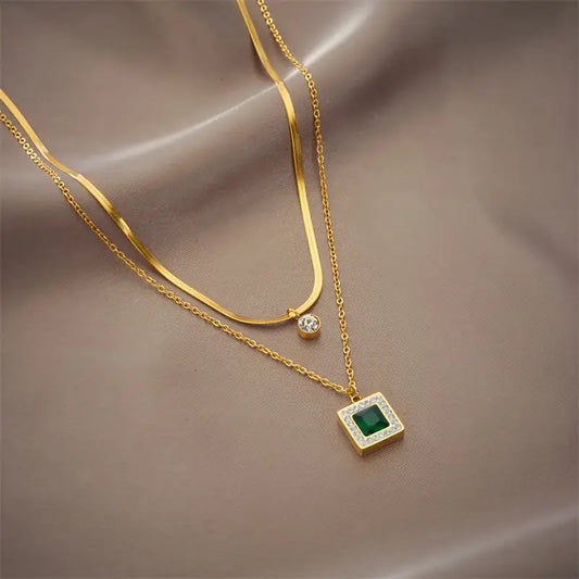 Gold Smaragd Layered Halskette