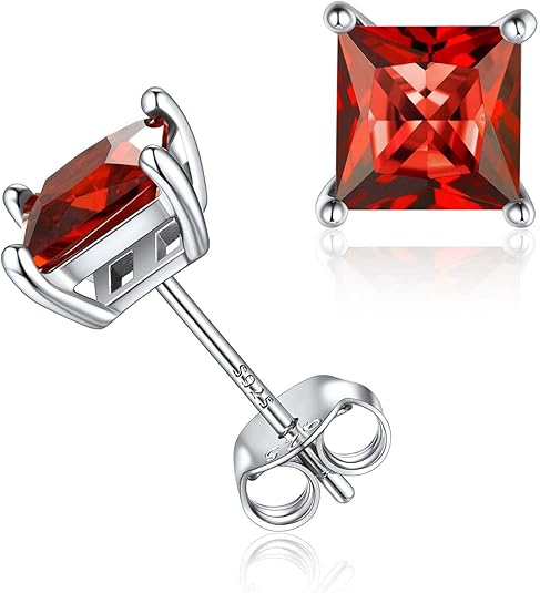 Minimalist Princess Cut Rubin Ohrstecker | Weiß Gold