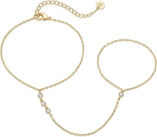 Beaded Handchain Armband | Gold