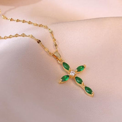 Gold Smaragd Marquise Cross Halskette