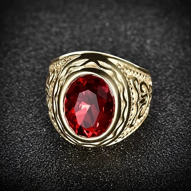 Gold Rubin Engraved Ring