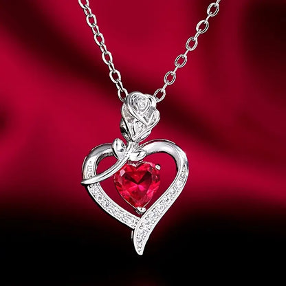 Silber Rubin Herz Pendant Halskette