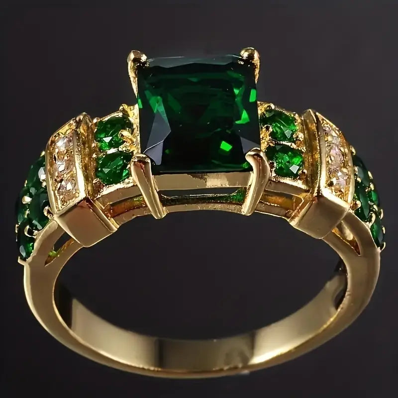 Gold Smaragd Geometric Ring