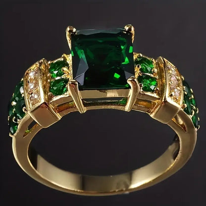 Gold Smaragd Geometric Ring