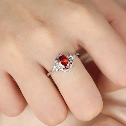 Silber Rubin Halo Ring