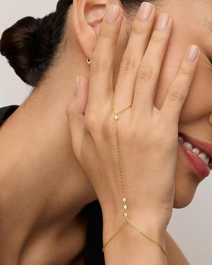 Beaded Handchain Armband | Gold