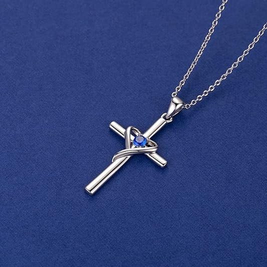 Saphir Cross Halskette | Weiß Gold