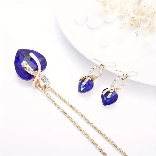 Gold Saphir Herz Halskette and Ohrringe Set