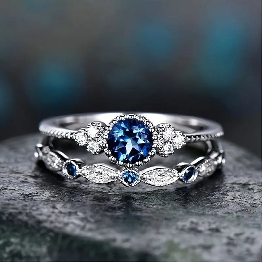 Silber Saphir Halo Ring