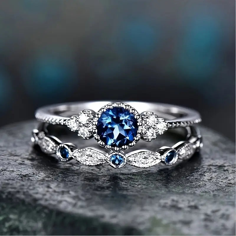 Sapphriel Crown Ring-Set | Weiß Gold