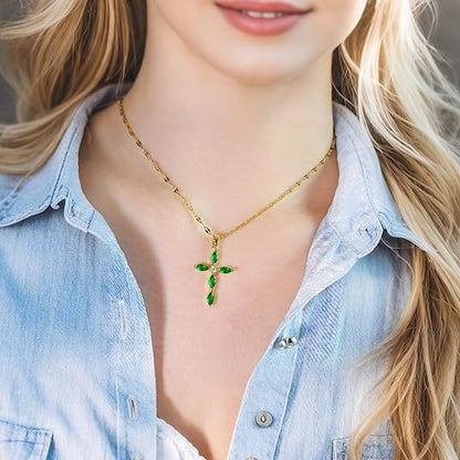 Smaragd Cross Halskette | Gold