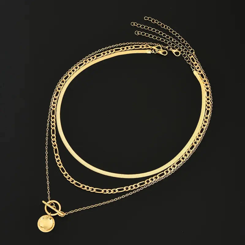 Savira Textured Coin Layered Halskette | Gold
