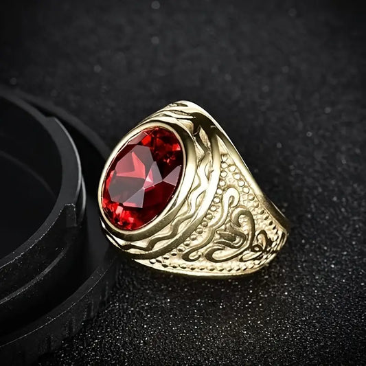 Gold Rubin Engraved Ring