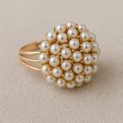 Elegant Inlaid Perle Gold Ring