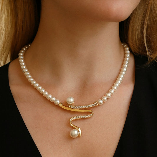 Elegant Natürlich Perlenhalskette Set