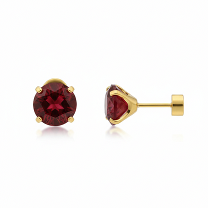 Rubin Round Ohrstecker | Gold
