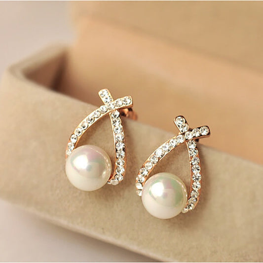 Gold Crisscross Perle Ohrstecker