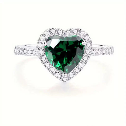 Silber Smaragd Herz Halo Ring