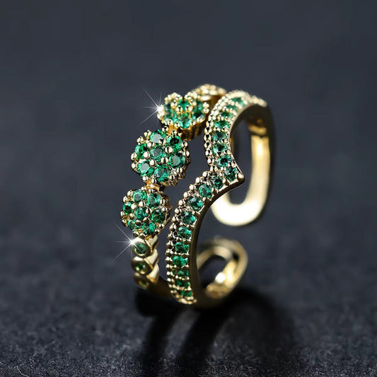Gold Smaragd Cluster Ring