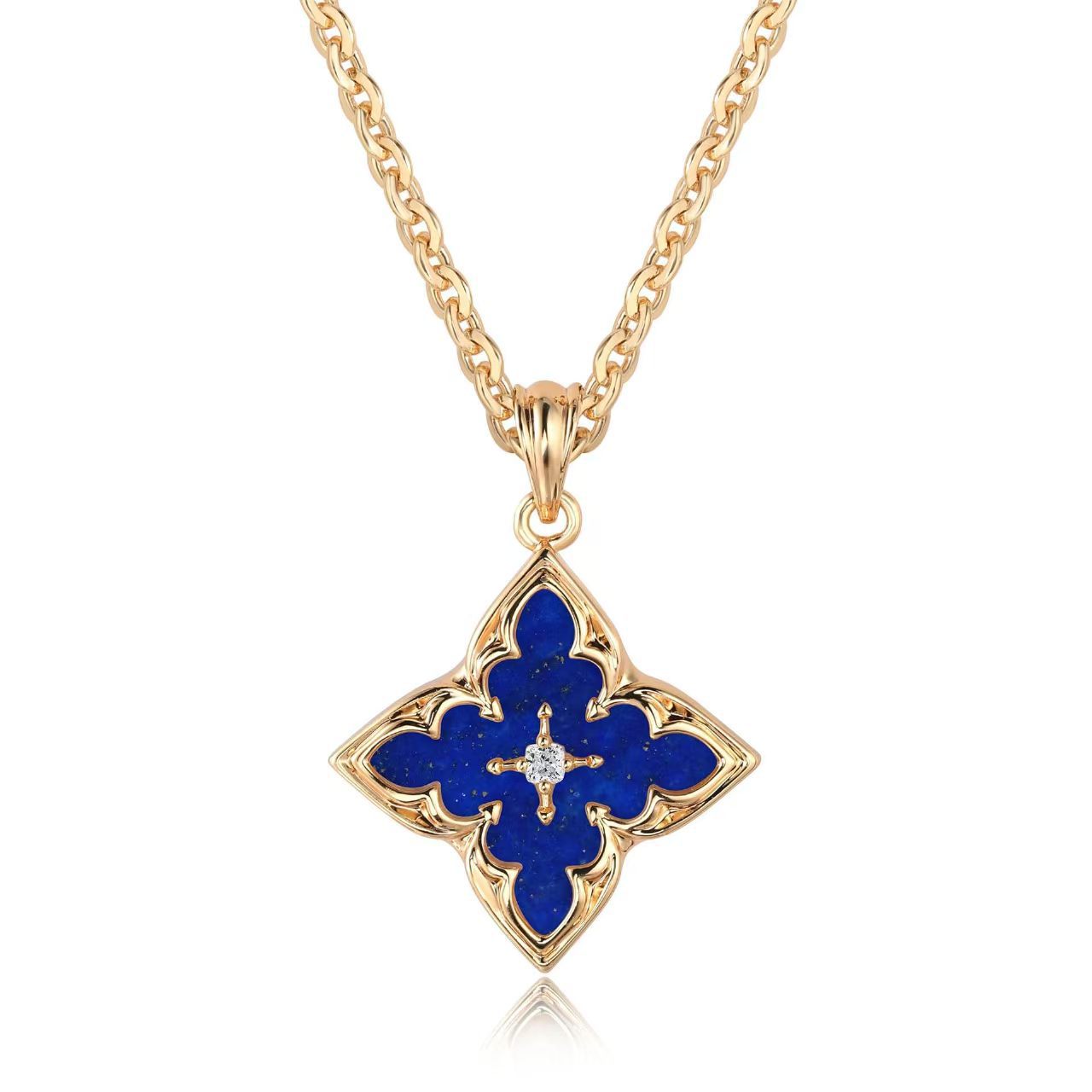 Blue Clover Pendant Halskette | Gold