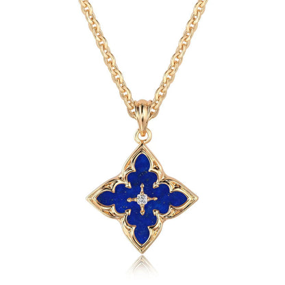 Blue Clover Pendant Halskette | Gold
