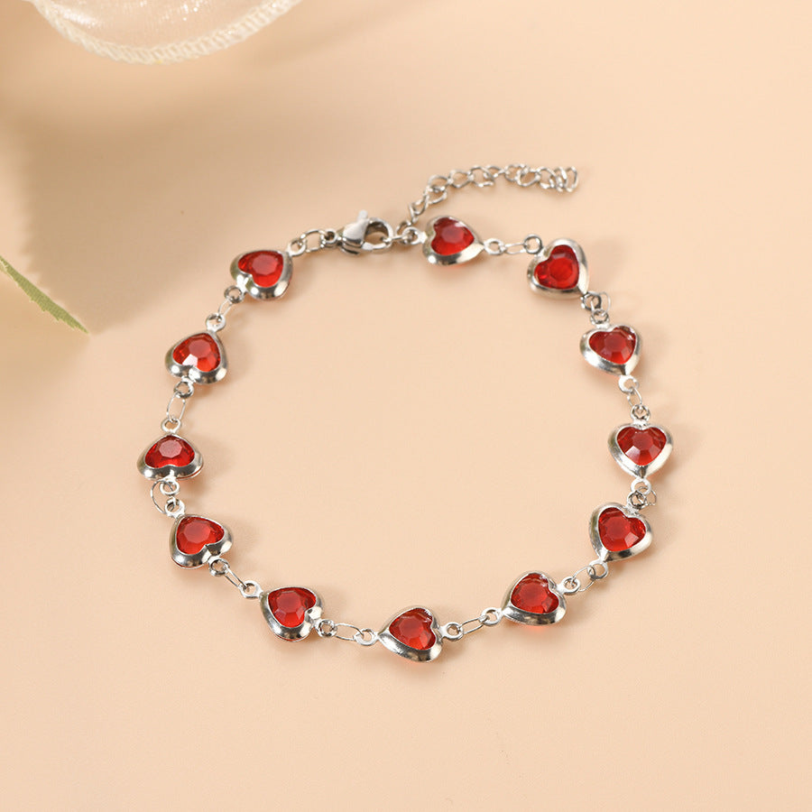 Silber Rubin Herz Chain Armband