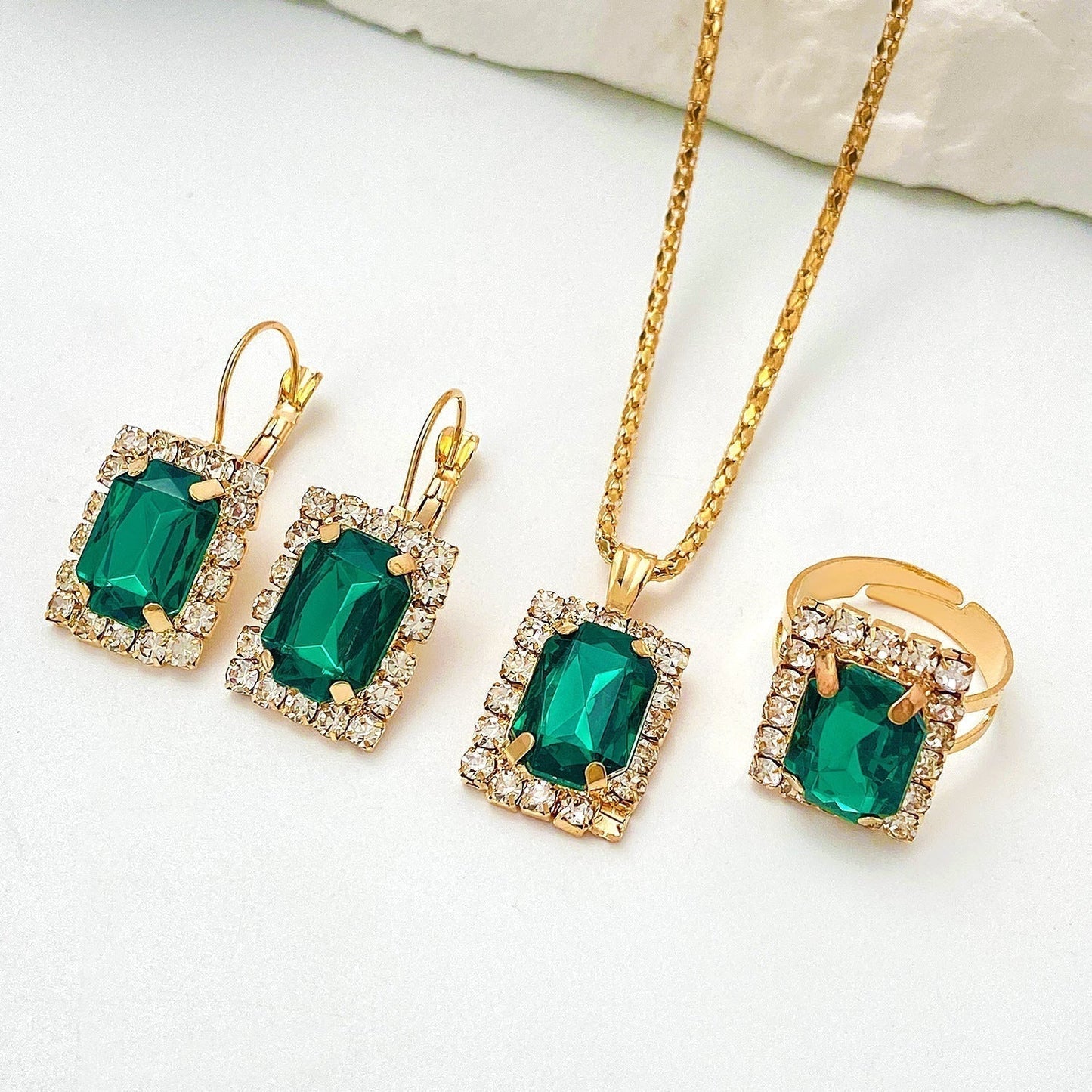 Gold Smaragd Rectangular Schmuckset